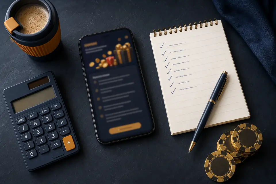 Checking online pokies sign up bonus terms with a calculator